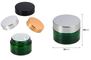 Vasetto di vetro verde da 30 ml con guarnizione in plastica nel vasetto e all'interno del coperchio.-εικόνα_διαστάσεις