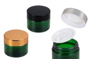 Flacon en verre de 50ml vert avec joint en plastique sur le pot et à l'intérieur du bouchon