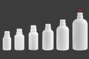 Bottiglietta di vetro per oli essenziali da 50 ml, bianco con imboccatura in PP18.-7