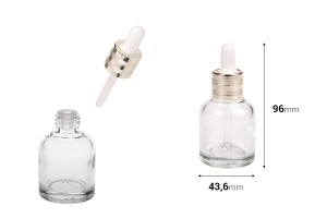 Flacon en verre de 30ml pour usage cosmétique avec compte-gouttes et égouttoir-εικόνα_διαστάσεις