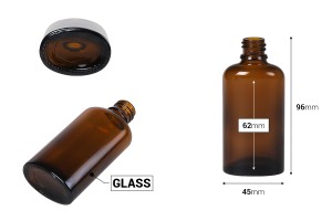 Shishe qelqi 50 ml për vajra esenciale, ovale në ngjyrë karamel (PP18)  -dimensioni_immagine