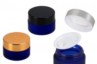 Vasetto in vetro da 20 ml blu sabbiato con guarnizione interna e sottotappo.