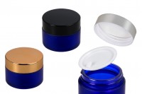 Blue frosted 30ml glass jar with sealing disc and EPE liner inserted in the cap