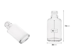 Μπουκαλάκι 20 ml για αιθέρια έλαια γυάλινο, διάφανο σε οβάλ σχήμα (PP18)-εικόνα_διαστάσεις