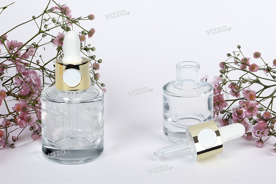 15 ml glass bottle with dropper dropper in silver or gold color and strainer