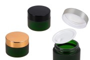 Green frosted 30ml glass jar with sealing disc and EPE liner inserted in the cap