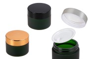 Green frosted 50ml glass jar with sealing disc and EPE liner inserted in the cap