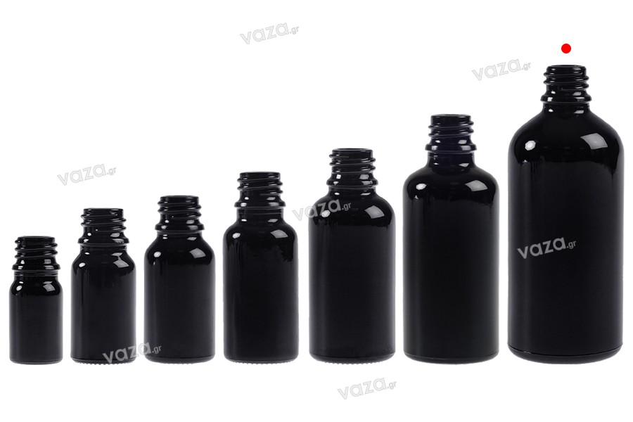Γυάλινο μαύρο μπουκαλάκι για αιθέρια έλαια 100 ml με στόμιο PP18
