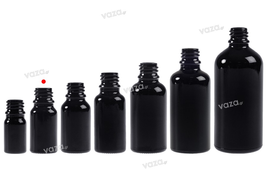 Glass black bottle for essential oils 10 ml with PP18 spout
