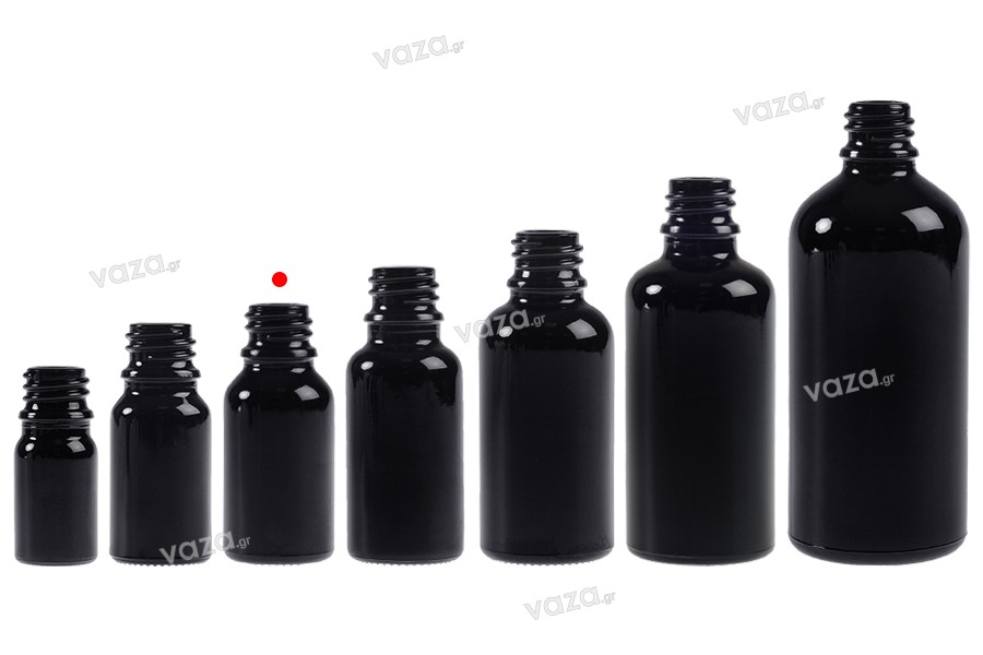 Γυάλινο μαύρο μπουκαλάκι για αιθέρια έλαια 15 ml με στόμιο PP18