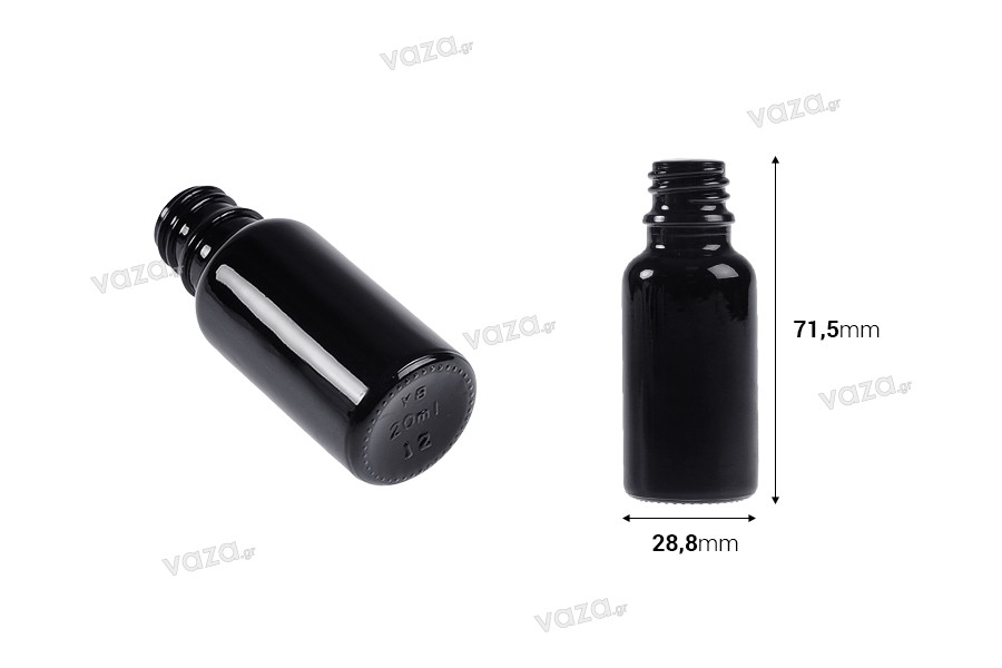 Glass black bottle for essential oils 20 ml with PP18 spout