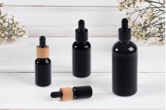 Black glass bottle for essential oils 30 ml with PP18 spout