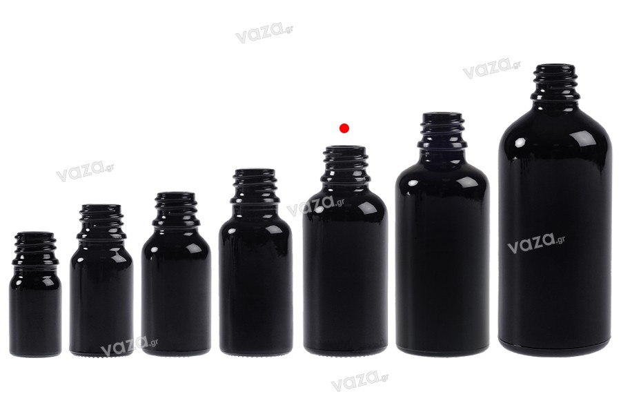 Γυάλινο μαύρο μπουκαλάκι για αιθέρια έλαια 30 ml με στόμιο PP18