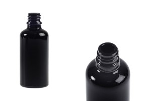 Schwarze Glasflasche für ätherische Öle 50ml mit PP18-Auslauf