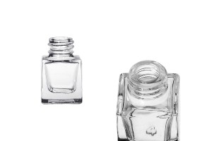 Flacon en verre transparent en forme de cube de 5 ml avec bec verseur PP18