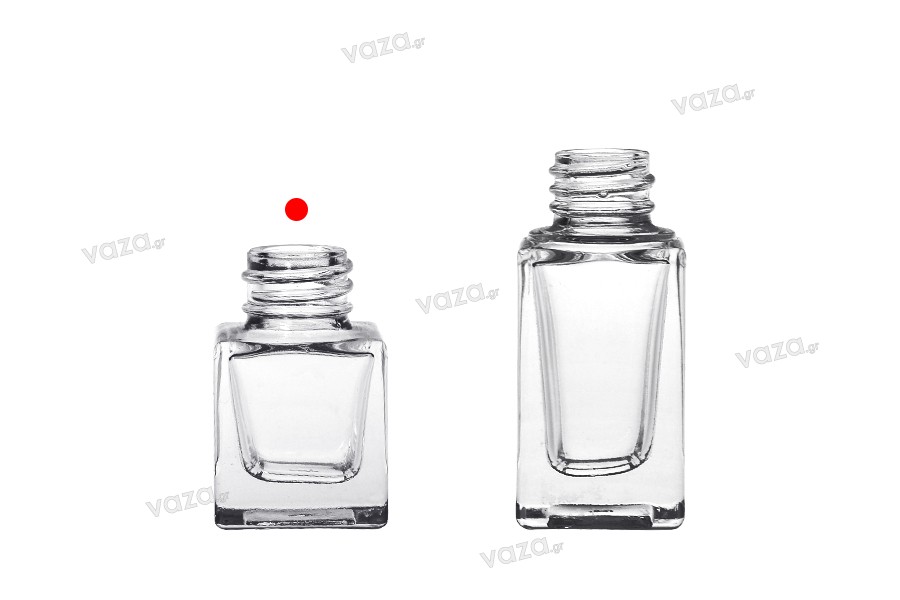 Γυάλινο μπουκάλι 5 ml διάφανο σε σχήμα κύβου και στόμιο PP18