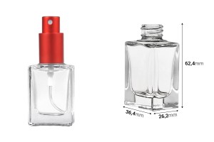 Glasflasche 15ml transparent in rechteckiger Form mit PP18-Auslauf-bildabmessungen