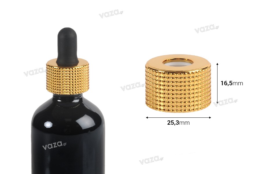 Bouchon - anneau en plastique avec revêtement en aluminium doré pour compte-gouttes de 5 à 100 ml