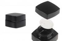 Pot en verre de luxe carré de 20 ml de couleur noire pour crème avec couvercle et joint en plastique