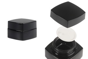 Pot en verre de luxe carré de 20 ml de couleur noire pour crème avec couvercle et joint en plastique-1