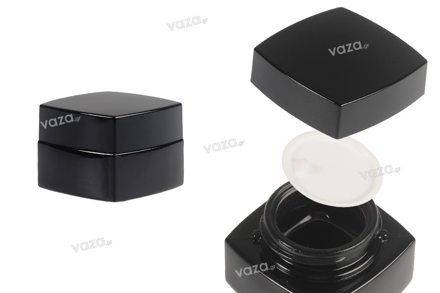 20 ml square luxury glass jar in black color for cream with lid and plastic seal