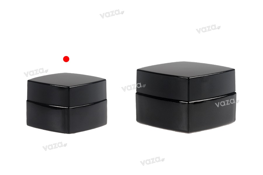 20 ml square luxury glass jar in black color for cream with lid and plastic seal