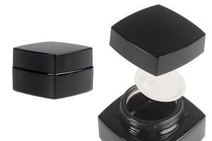 Pot en verre de luxe carré de 50 ml de couleur noire pour crème avec couvercle et joint en plastique-1