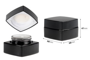 Pot en verre de luxe carré de 50 ml de couleur noire pour crème avec couvercle et joint en plastique-2