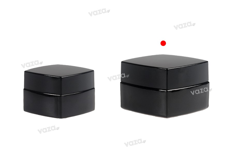 50 ml square luxury glass jar in black color for cream with lid and plastic seal