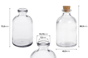 Flacon en verre 55 ml transparent avec bouchon conique naturel-2