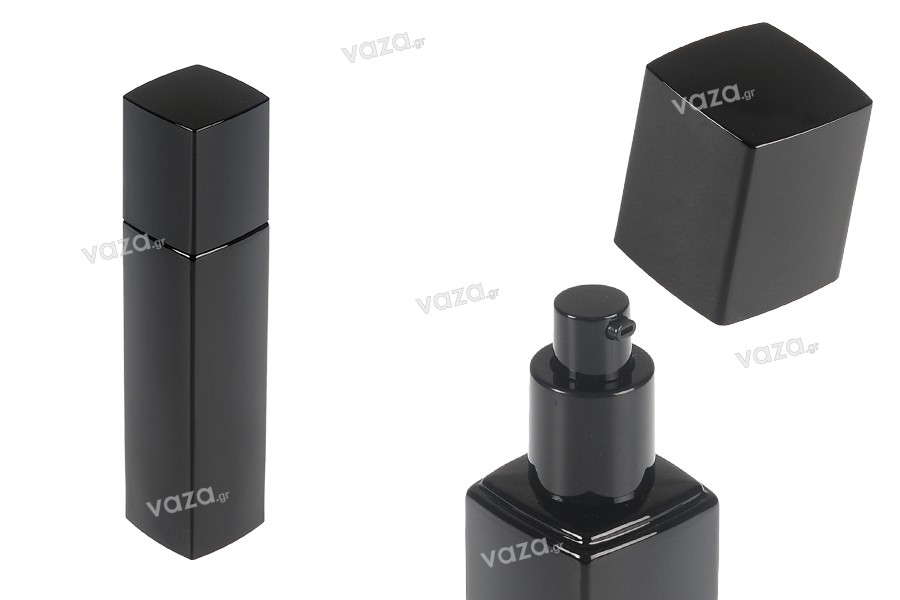 Luxury 100 ml black glass bottle with cream pump and cap