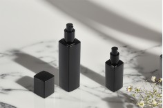 Γυάλινο μπουκάλι 100 ml πολυτελείας σε μαύρο χρώμα με αντλία κρέμας και καπάκι