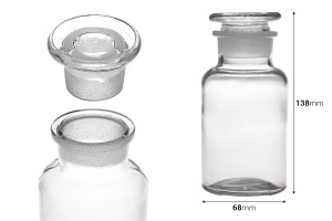 Μπουκάλι φαρμακείου 250 ml διάφανο με γυάλινο καπάκι-εικόνα_διαστάσεις