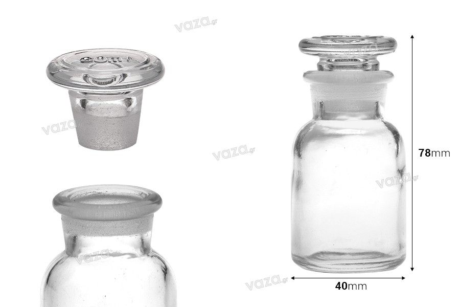 Pharmacy bottle 30 ml clear with glass cap