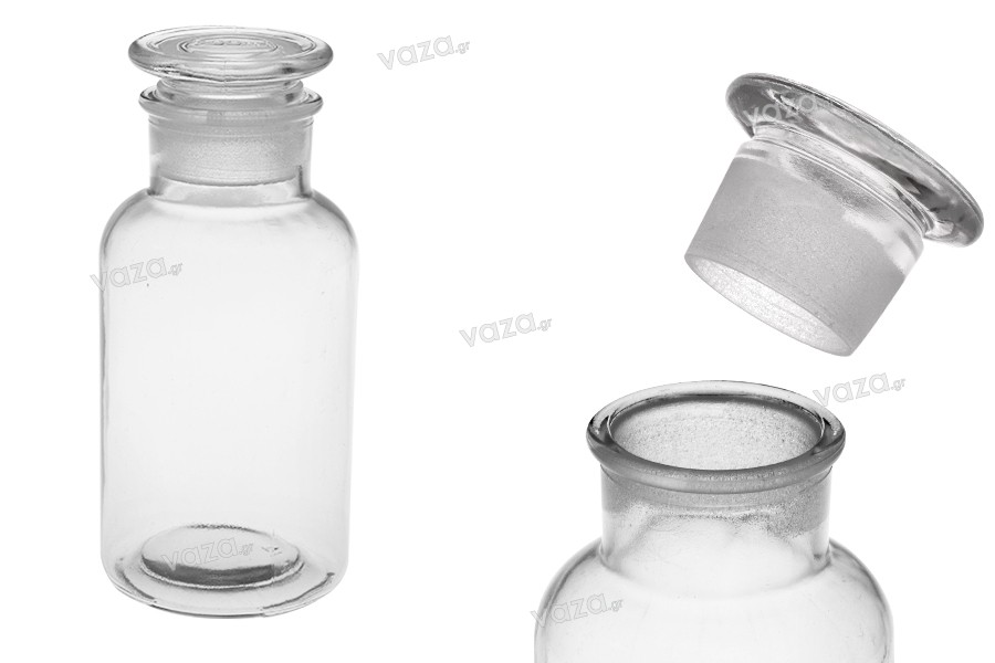 Pharmacy bottle 500 ml transparent with glass cap