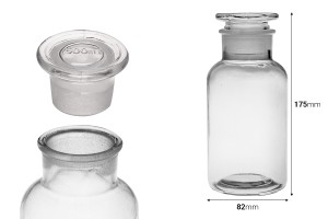 Μπουκάλι φαρμακείου 500 ml διάφανο με γυάλινο καπάκι-εικόνα_διαστάσεις