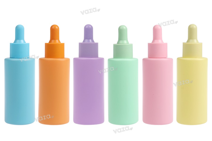 Γυάλινο μπουκαλάκι 50 ml με σταγονόμετρο σε ΜΑΤ παστέλ χρώματα