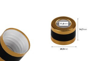 Tappo-anello in alluminio dorato con una riga nera, per contagocci da 5 a 100 ml.-2