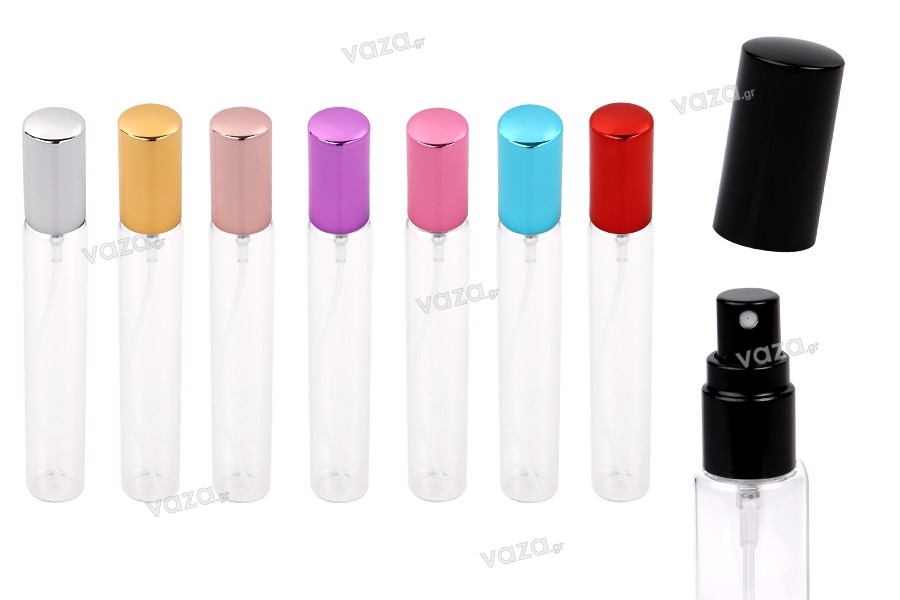 Γυάλινο μπουκαλάκι 20 ml διάφανο με σπρέι και καπάκι αλουμινίου για αρώματα - 6 τμχ