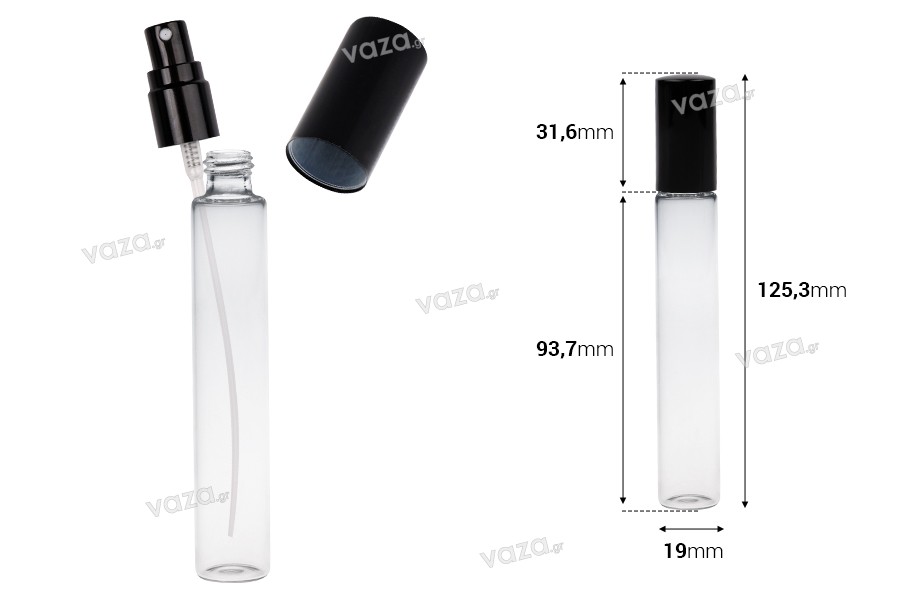 Γυάλινο μπουκαλάκι 20 ml διάφανο με σπρέι και καπάκι αλουμινίου για αρώματα - 6 τμχ