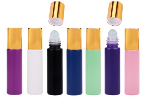Flacon en verre Rollon 10 ml avec boule en verre de différentes couleurs mates