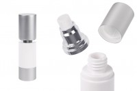 Μπουκάλι airless 30 ml για κρέμα, με λευκό σώμα, καπάκι και βάση αλουμινίου σε ασημί χρώμα