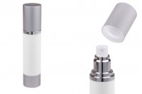 50 ml airless bottle for cream, with white body, cap and silver aluminum base