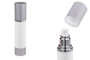 50 ml Airless-Flasche für Creme, mit weißem Körper, Verschluss und silbernem Aluminiumboden
