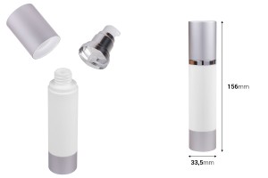 50 ml Airless-Flasche für Creme, mit weißem Körper, Verschluss und silbernem Aluminiumboden-bildabmessungen