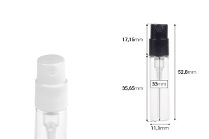 Flacon d'échantillon en verre transparent de 2 ml (col à pression) avec vaporisateur blanc ou noir pour parfums - 100 pièces-2