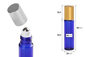 Blaue Flasche 10ml Glas mit Deckel und Metallkugelrolle auf - 6 Stk-εικόνα_διαστάσεις
