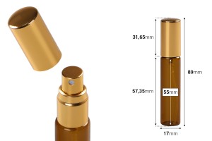 Flasche 10 ml, Braunglasflasche mit Aluminiumspray in glänzendem Gold - 6 Stk-εικόνα_διαστάσεις