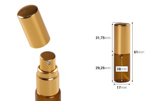 Flacon en verre de 5 ml de couleur caramel avec vaporisateur en aluminium en or brillant - 6 pcs-εικόνα_διαστάσεις