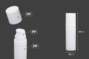 Bottiglietta in plastica airless per creme da 15 ml di colore bianco-εικόνα_διαστάσεις